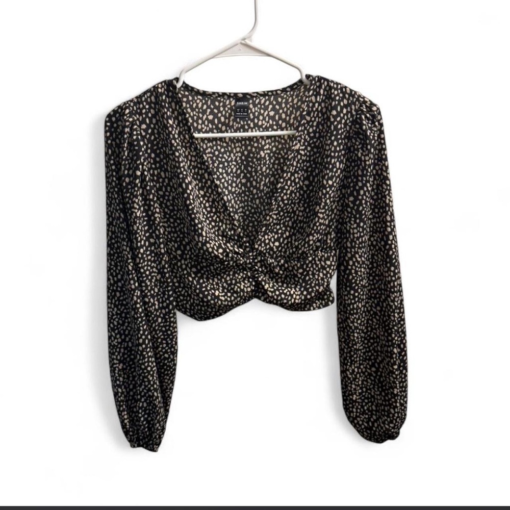 SHEIN Long Sleeve Crop Top, V Neck
XS